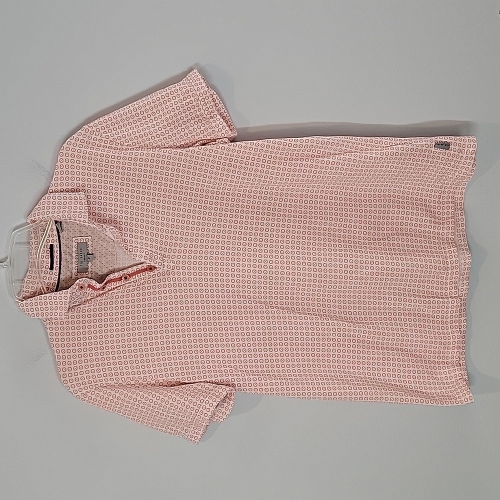 Ted Baker Polo Shirt TB 2 Flee Short Sleeve Pique Geo Print Coral